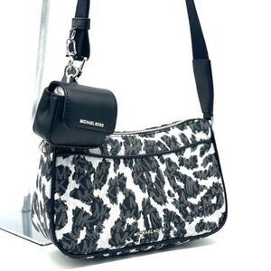 Michael Kors Jet Set Medium Leopard Logo Crossbody Bag W Case for Apple AirPods